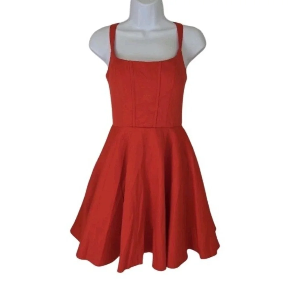 Little Red Party Dress 2 Fit Flare Skater Mini Padded Detachable Bow Adjust NWT